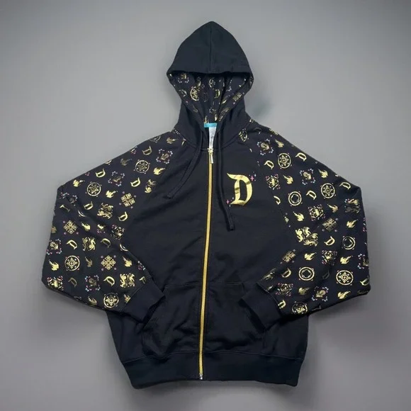 Disney Women Small Sweatshirt Black Hoodie Logo Sleeping Beauty Castle Full Zip - Picture 1 of 10